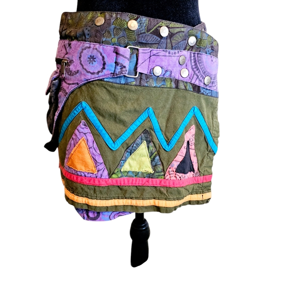 Patchwork Adjustable Mini Skirt With Bum Bag - Hi… - image 4